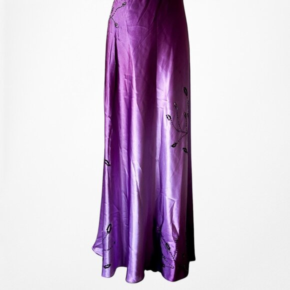 Vintage Purple Gradient Ombre Floral Beaded Satin Bodycon Maxi Dress Size M/L - Picture 7 of 11